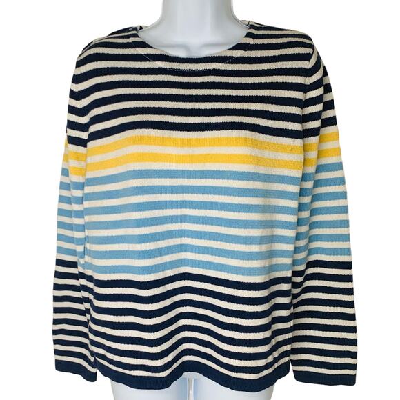 Sag Harbor Sweater PM Petite Medium Blue Womens Pullover Striped Long Sleeve - Picture 1 of 8